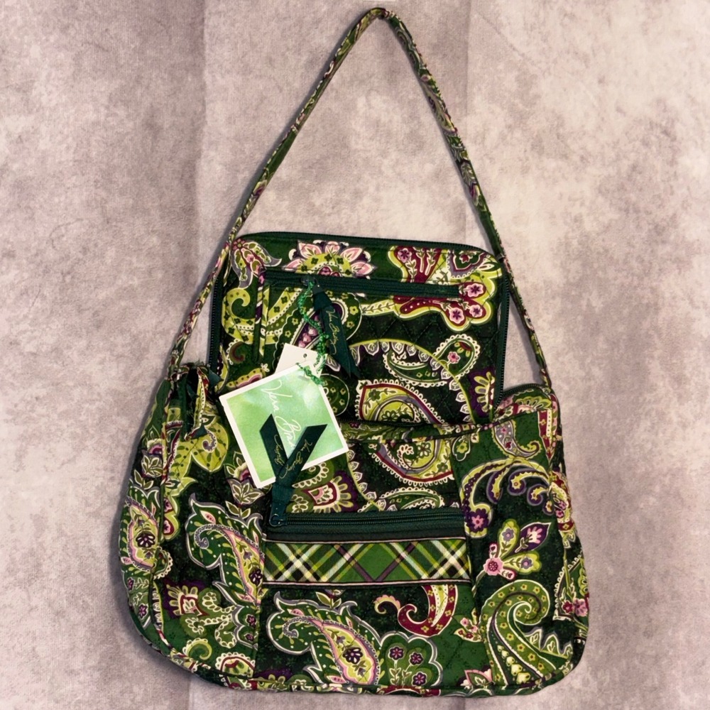 NWT Retired Vera Bradley Shoulder Bag & Zip Wallet Green Chelsea Green Paisley
